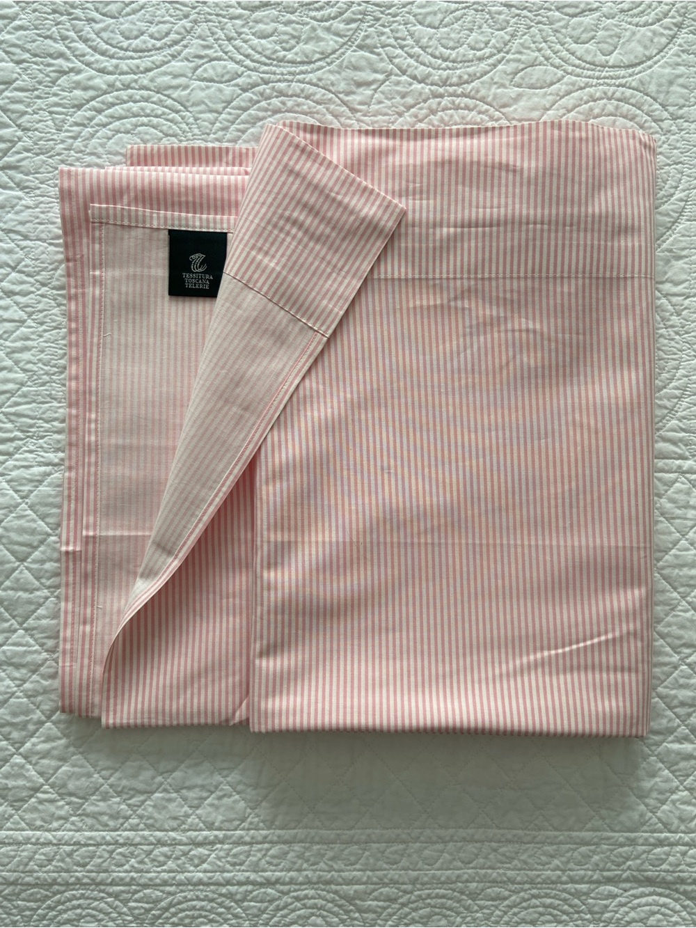 Tessitura Toscana Telerie King Set Sheets And Pillowcases Stripe Pink White NEW - Picture 2 of 14